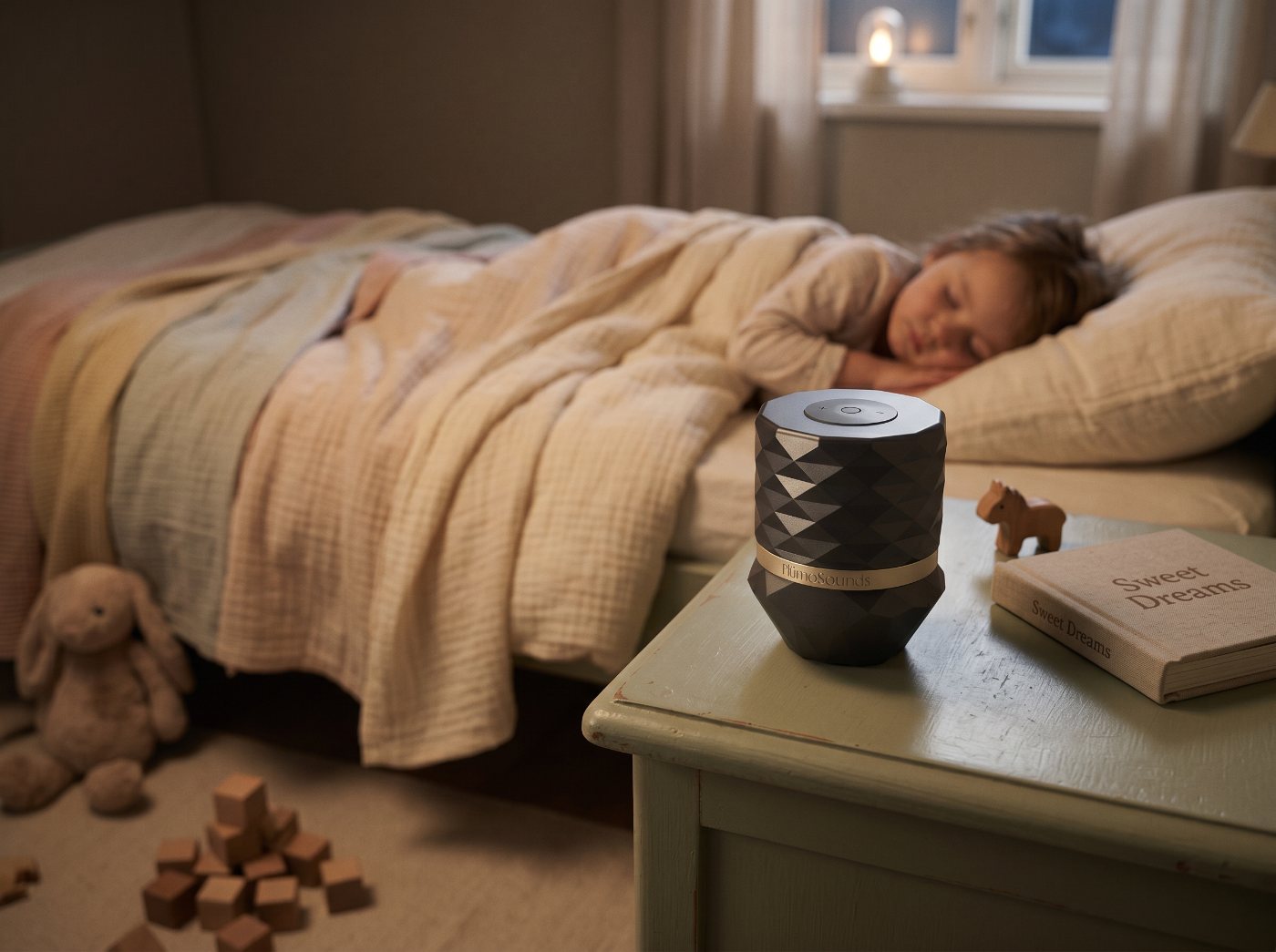 Kind schläft, plümoSound auf dem Nachttisch